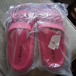 Women's Mudd Aloha Sandals Slides Pink Chain Accent sz 11